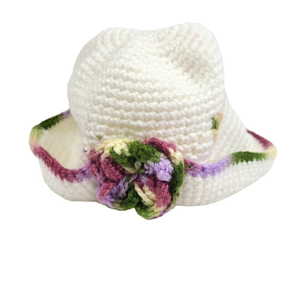 Baby Girls White Floral Crochet Boho Knitted Bucket Hat